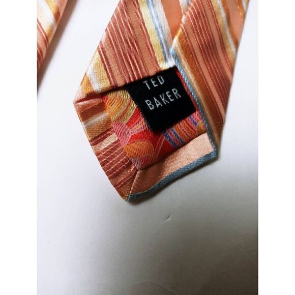 Ted Baker London 100% Silk Multi Color Stripe Floral Tie L=59' W=3.5' - Picture 5 of 5